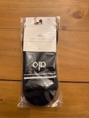 ALO Yoga Black and White Half-Crew Socks with Logo